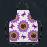 Cottagecore Butterfly & Flower Grid Pattern Apron<br><div class="desc">Step into a whimsical garden with this unique textured floral pattern. The design features large, stylized sunflowers (or dahlias) in a stunning gradient of purple, pink, and orange, giving them a soft, velvet-like appearance. Cute purple butterflies flutter between the blooms, all set against a delicate pastel pink trellis background. Perfect...</div>