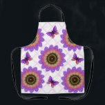 Cottagecore Butterfly & Flower Grid Pattern Apron<br><div class="desc">Step into a whimsical garden with this unique textured floral pattern. The design features large, stylized sunflowers (or dahlias) in a stunning gradient of purple, pink, and orange, giving them a soft, velvet-like appearance. Cute purple butterflies flutter between the blooms, all set against a delicate pastel pink trellis background. Perfect...</div>