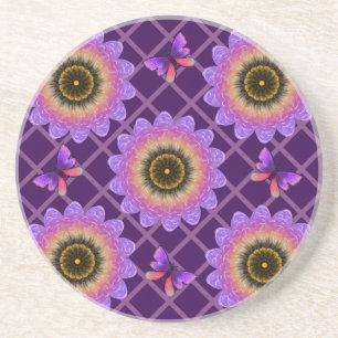 Cottagecore Butterfly & Flower Grid Pattern Coaster