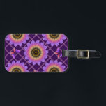 Cottagecore Butterfly & Flower Grid Pattern Luggage Tag<br><div class="desc">Step into a whimsical garden with this unique textured floral pattern. The design features large, stylized sunflowers (or dahlias) in a stunning gradient of purple, pink, and orange, giving them a soft, velvet-like appearance. Cute purple butterflies flutter between the blooms, all set against a delicate pastel pink trellis background. Perfect...</div>