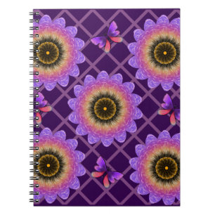 Cottagecore Butterfly & Flower Grid Pattern Notebook