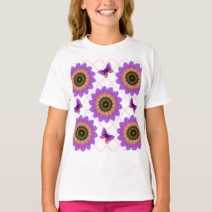 Cottagecore Butterfly & Flower Grid Pattern T-Shirt