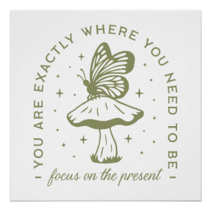 Cottagecore butterfly mushroom green aesthetic poster