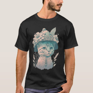 Cottagecore Cat Vintage Retro Cat In a Mushroom Ha T-Shirt