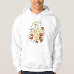 Cottagecore Cat With Mushrooms Whimsical Art Hoodie