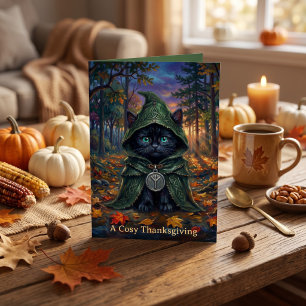 Cottagecore Celtic Black Cat Thanksgiving Greeting Card
