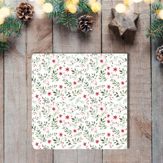 Cottagecore Christmas Floral Minimalist Pattern  Coaster