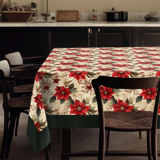 Cottagecore Christmas Tablecloth Red Blooms (Cottagecore Christmas Tablecloth Red Blooms)