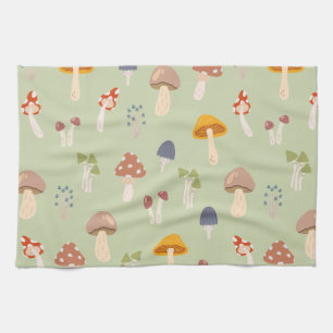 Cottagecore Colourful Mushrooms Pattern Tea Towel