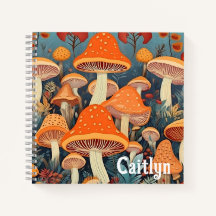 Cottagecore Colourful Mushrooms Personalised Sketc