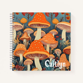Cottagecore Colourful Mushrooms Personalised Sketc Notebook