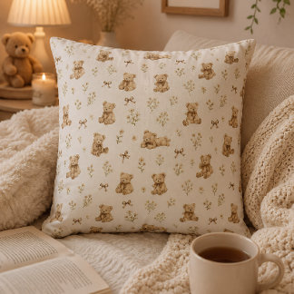 Cottagecore Coquette Ribbon Teddy Bear Kids Gift Cushion