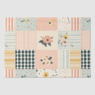 Cottagecore Coral Pastel Floral Patchwork Quilt Tissue Paper