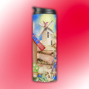 Cottagecore Cosy & Cute colourful on blue Thermal Tumbler