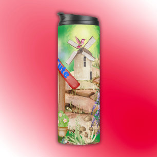 Cottagecore Cosy & Cute colourful on green   Thermal Tumbler