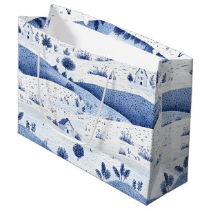 Cottagecore Countryside Toile Pattern Large Gift Bag