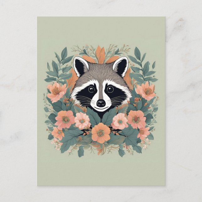 Cottagecore Cute Racoon Postcard (Front)