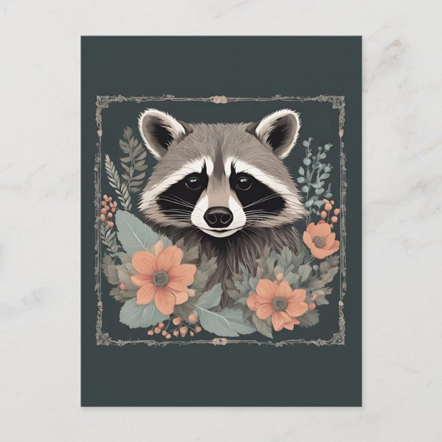 Cottagecore Cute Racoon Postcard (Front)