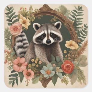 Cottagecore Cute Racoon Square Sticker