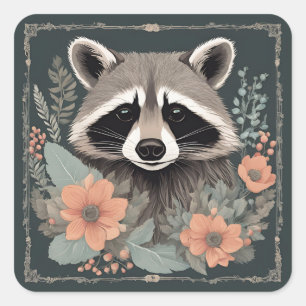 Cottagecore Cute Racoon Square Sticker