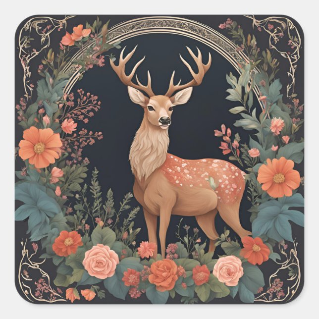 Cottagecore Deer Square Sticker (Front)