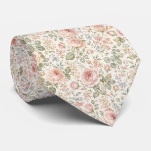Cottagecore Dusty Rose Sage Green Floral Garden Tie