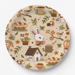 cottagecore easter bunny rabbit beige paper plate