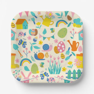 cottagecore easter snails bugs bee garden paper plate