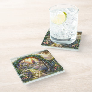 Cottagecore Enchanted Garden Pathway Glass Coaster