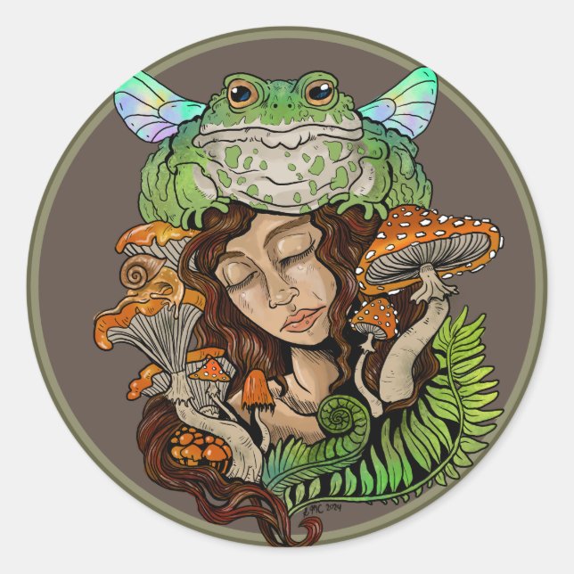 Cottagecore Fairy Frog Classic Round Sticker (Front)