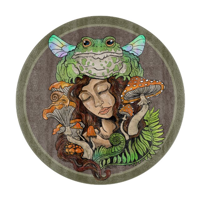 Cottagecore Fairy Frog Cutting Board (Front)
