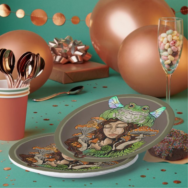 Cottagecore Fairy Frog Paper Plate (Multi)