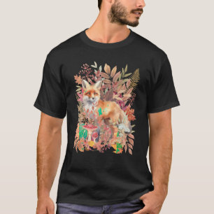 Cottagecore Fall Leaves Fox And Mushrooms Aestheti T-Shirt