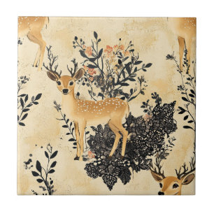 Cottagecore Fawn Floral Pattern Tile