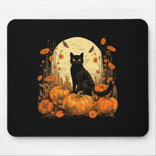 Cottagecore Floral Black Cat Pumpkins Fall Autumn Mouse Pad