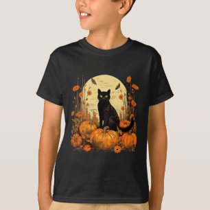 Cottagecore Floral Black Cat Pumpkins Fall Autumn T-Shirt
