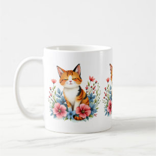 Cottagecore Floral Cat Serene Feline Botanical Coffee Mug