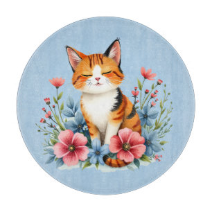 Cottagecore Floral Cat Serene Feline Botanical Cutting Board