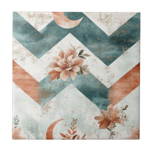Cottagecore Floral Chevron Moon Pattern Tile