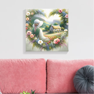 Cottagecore Floral Heart Countryside Cottage  Canvas Print