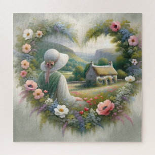 Cottagecore Floral Heart Countryside Cottage Jigsaw Puzzle