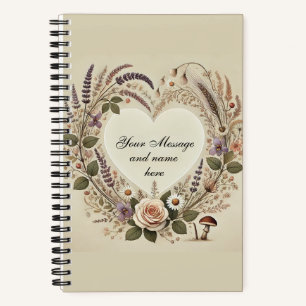 Cottagecore “Floral Heart & Wild Mushrooms” Spiral Notebook