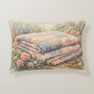 Cottagecore Floral Patchwork Quilt Watercolor Decorative Cushion