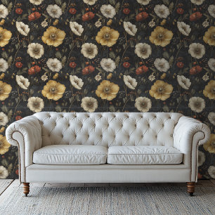 Cottagecore Floral Pattern With Black Background Wallpaper