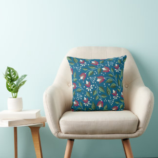 Cottagecore Floral Pillow in Deep Blue and Red