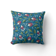 Cottagecore Floral Pillow in Deep Blue and Red