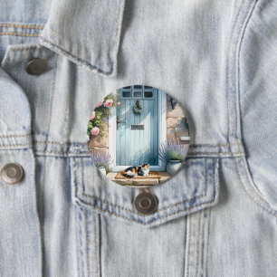 Cottagecore Floral Porch with Calico Cat 7.5 Cm Round Badge