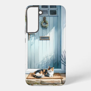 Cottagecore Floral Porch with Calico Cat Samsung Galaxy Case