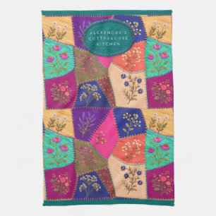 Cottagecore Floral Stitched Patchwork Embroidered Tea Towel