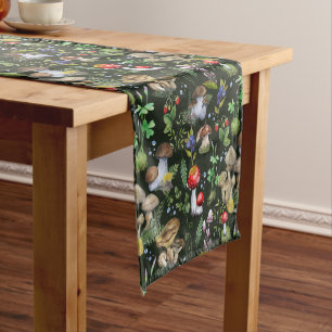 Cottagecore Forest Mushrooms Greenery Foliage Short Table Runner